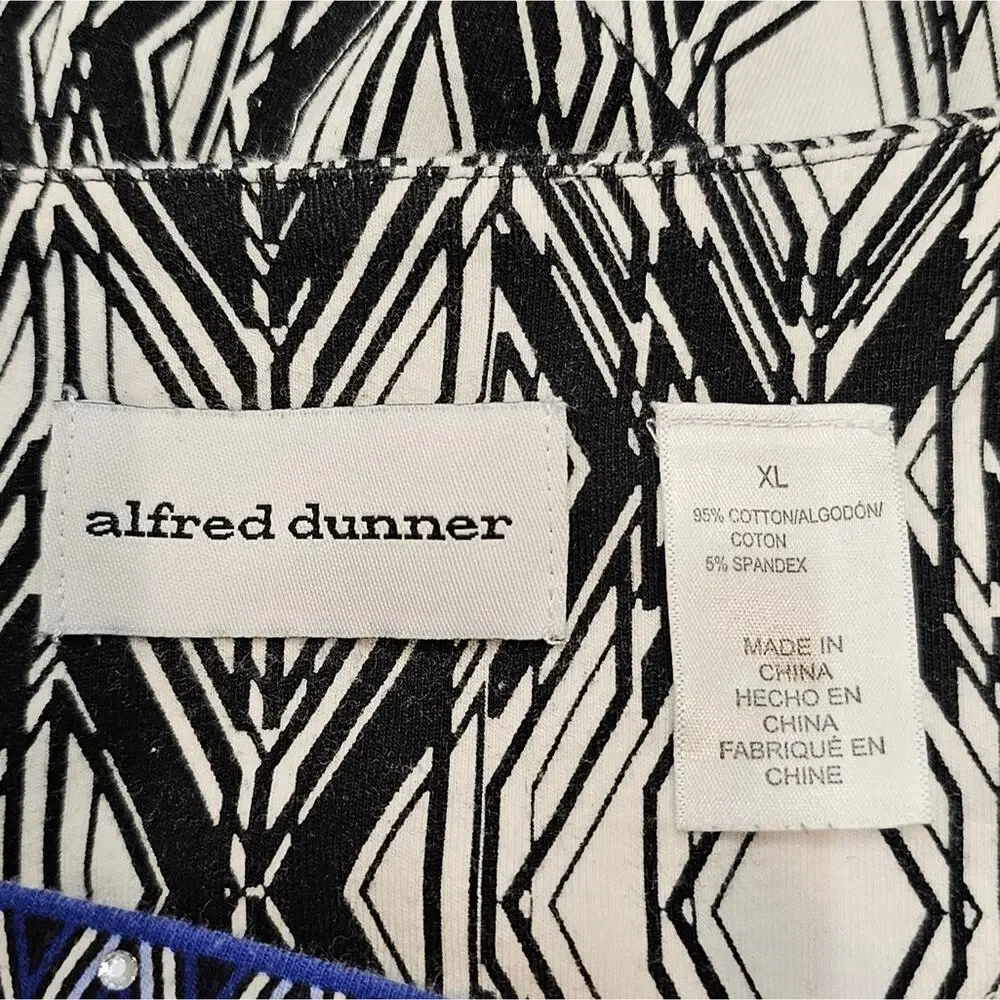 Alfred Dunner Crystal Embellished Square Neckline 3/4 Sleeve Top XL